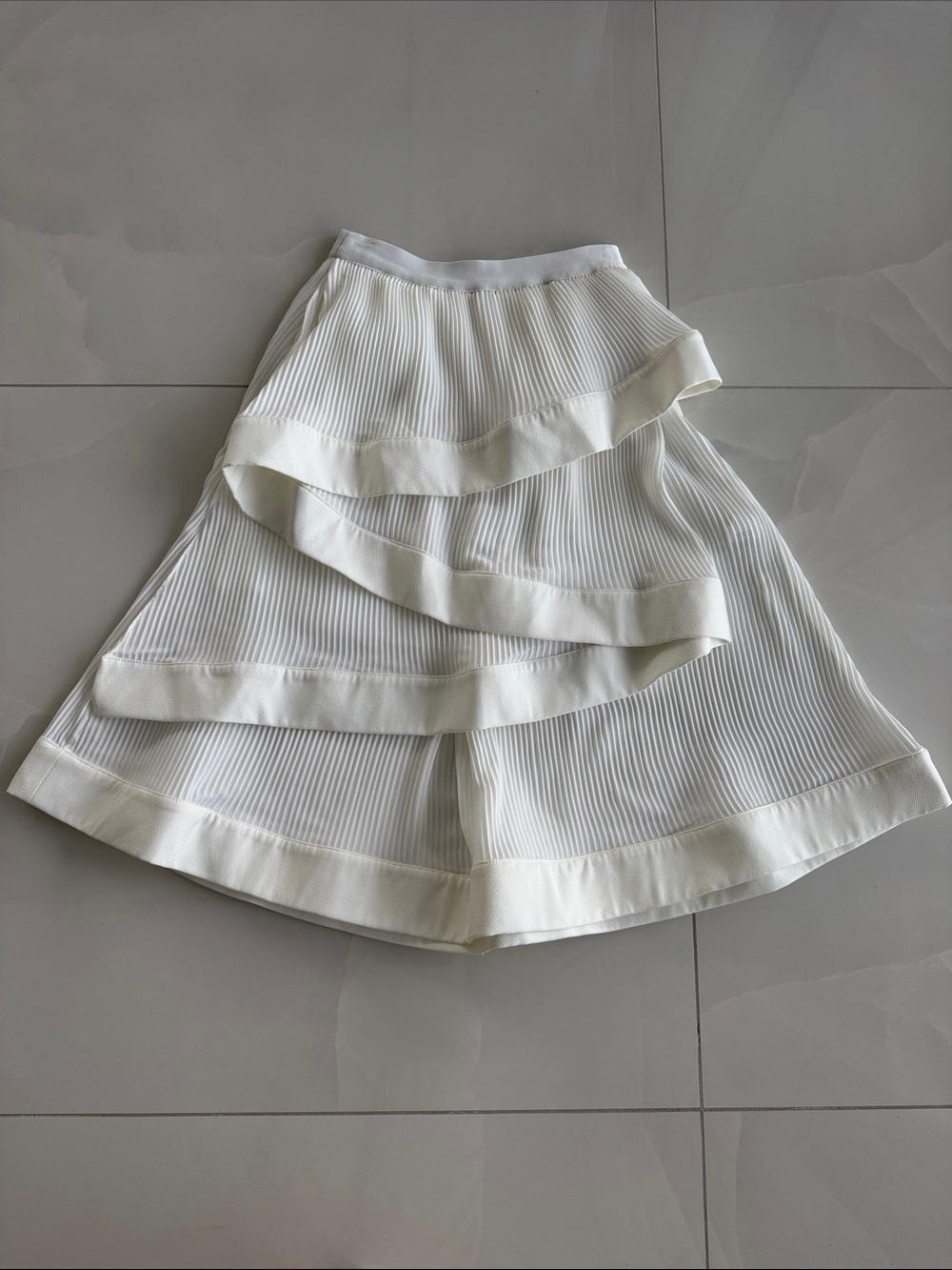 White Tiered Pleated Skirt - Jon Sonen Privé